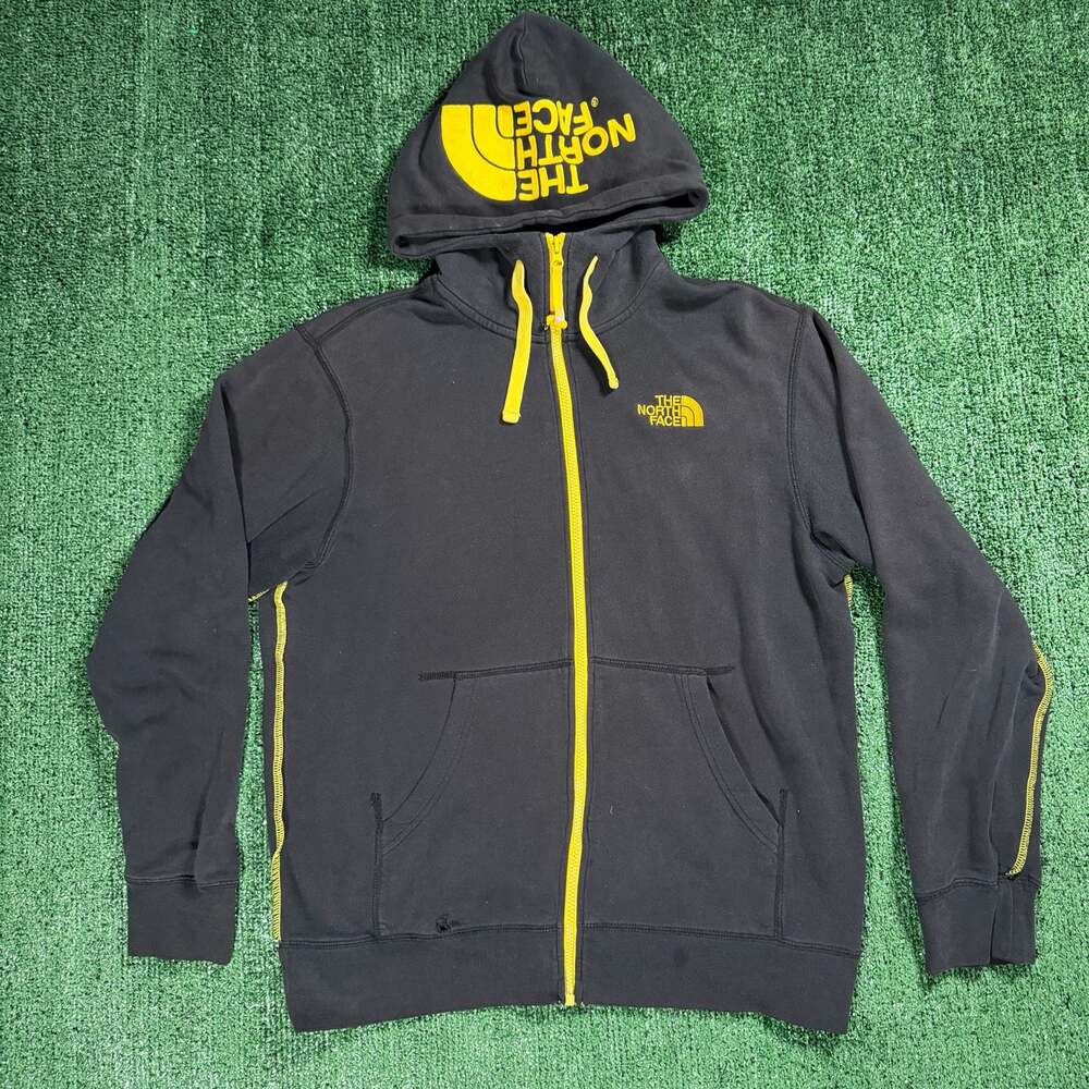 The North Face Men's Full-Zip Hoodie with Hood Logo and Yellow Accents